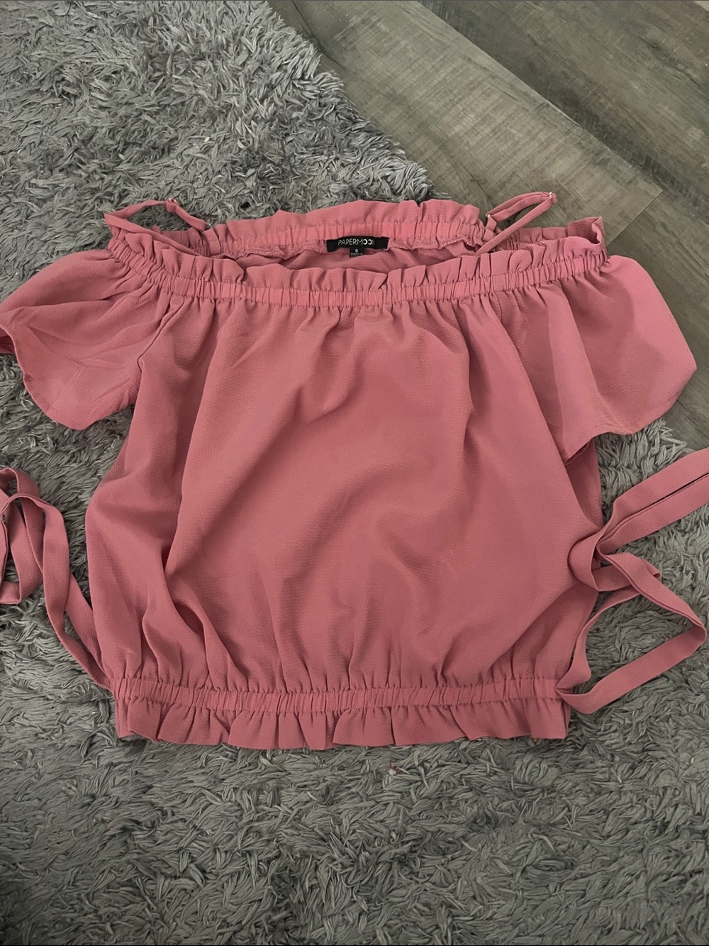 Papermoon Dusty Rose Off-Shoulder Ruffle Crop Top